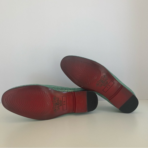 Royal Shoes Mint Green Gold Metallic Smokers Shoe Slipper Slip On Loafer Gaudy - Picture 12 of 14